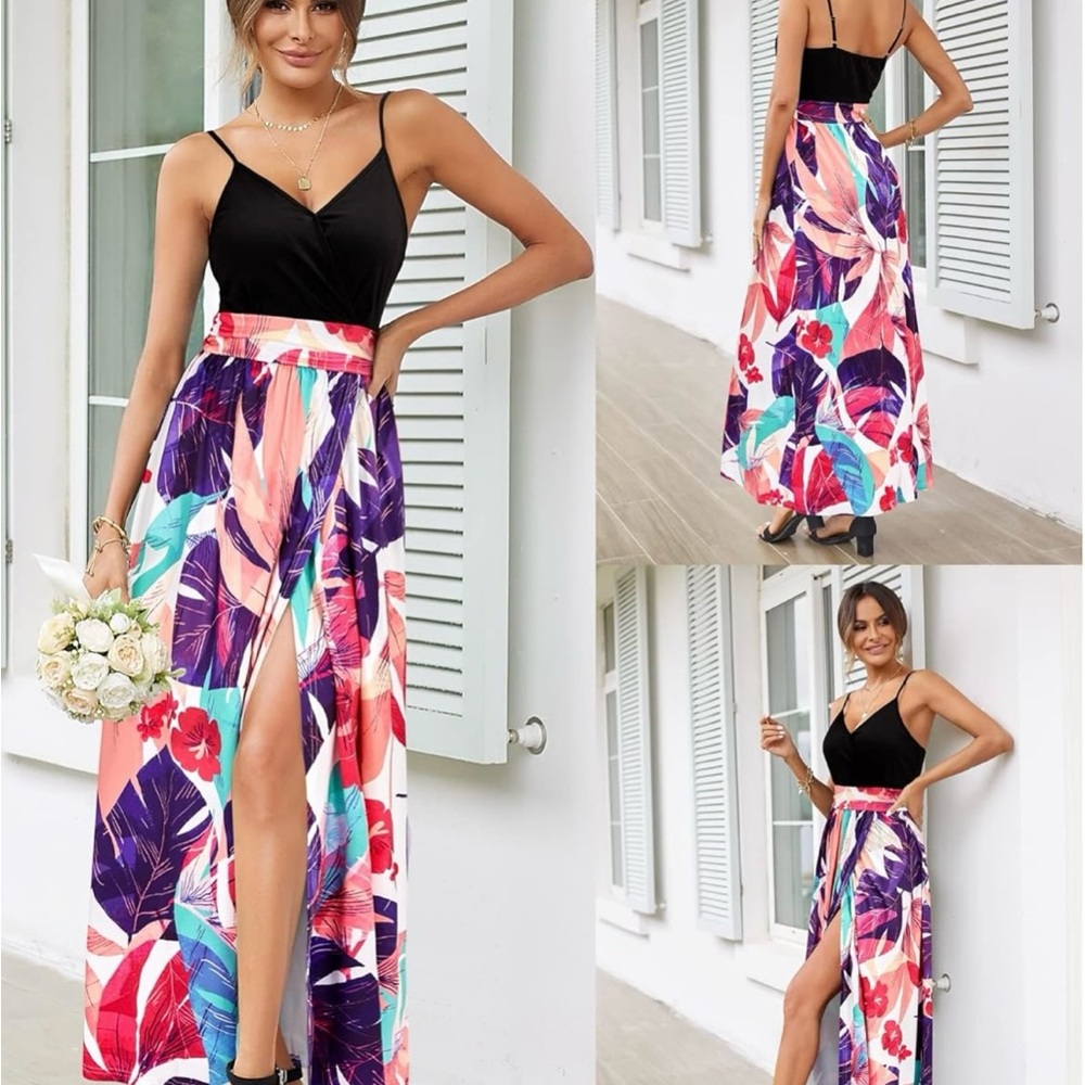 Floral Maxi Dress with Black Top